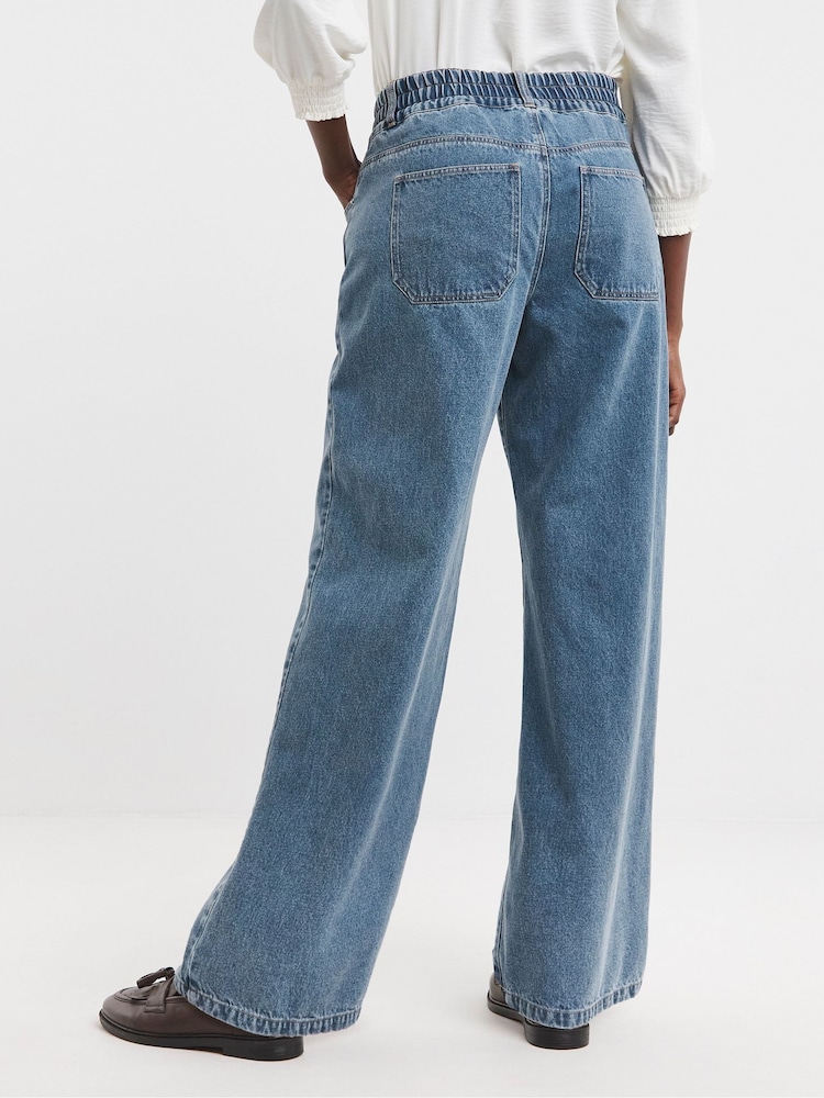 JD Williams Blue Elasticated Wide Leg Jeans - Image 2 of 4
