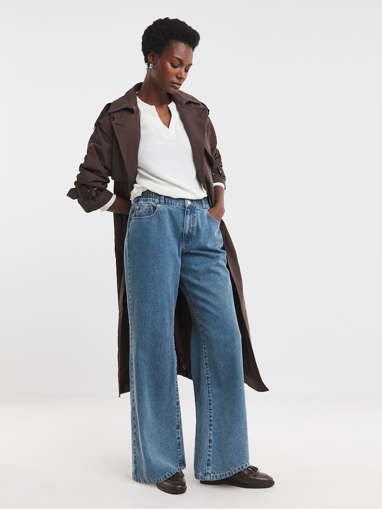 JD Williams Blue Elasticated Wide Leg Jeans - Image 4 of 4
