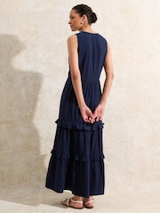 Ro&Zo Blue Petite V-Neck Cheesecloth 100% Cotton Midaxi Dress - Image 3 of 3