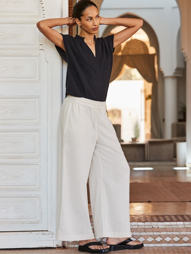 Ro&Zo Black 100% Cotton Frill Neck Cheesecloth Top - Image 1 of 7