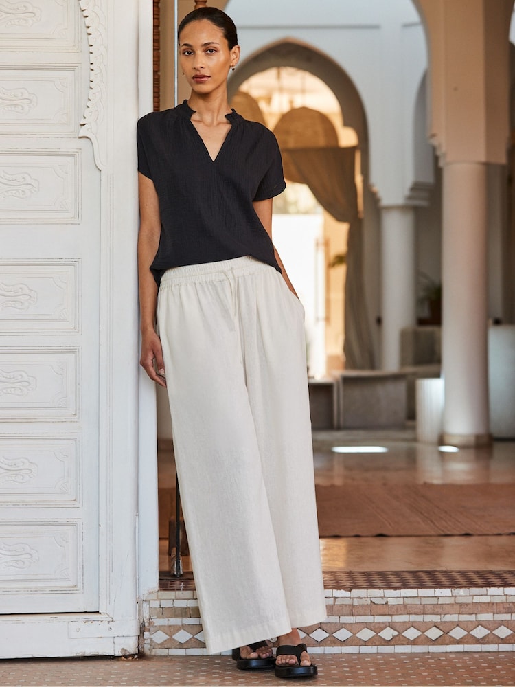 Ro&Zo Black 100% Cotton Frill Neck Cheesecloth Top - Image 2 of 7