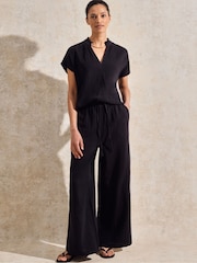 Ro&Zo Black 100% Cotton Frill Neck Cheesecloth Top - Image 4 of 7
