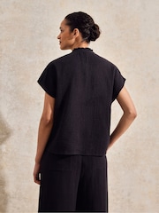 Ro&Zo Black 100% Cotton Frill Neck Cheesecloth Top - Image 6 of 7