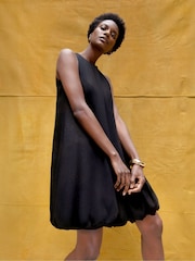 Ro&Zo Black Puffball Linen Blend Dress - Image 4 of 6