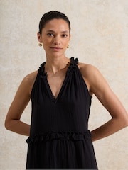 Ro&Zo Black Petite Frill Halter Cheesecloth 100% Cotton Mini Dress - Image 3 of 4