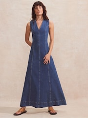 Ro&Zo Blue Denim V-Neck Maxi Dress - Image 2 of 5
