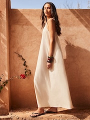 Ro&Zo Cream Linen Blend Tie Detail Maxi Dress - Image 1 of 8