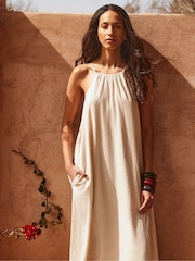 Ro&Zo Cream Linen Blend Tie Detail Maxi Dress - Image 2 of 8
