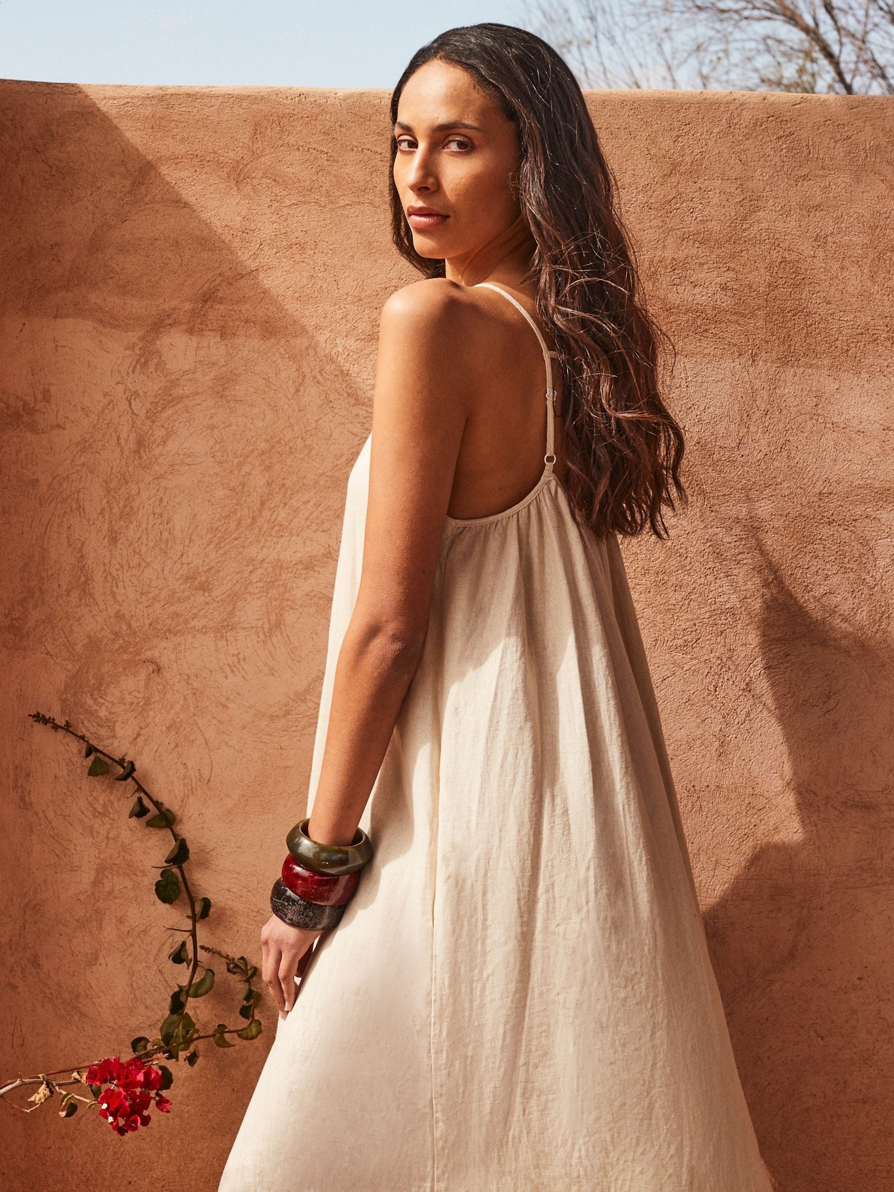 Buy Ro&Zo Cream Linen Blend Tie Detail Maxi Dress from Next USA