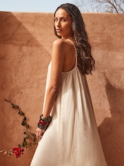Ro&Zo Cream Linen Blend Tie Detail Maxi Dress - Image 3 of 8