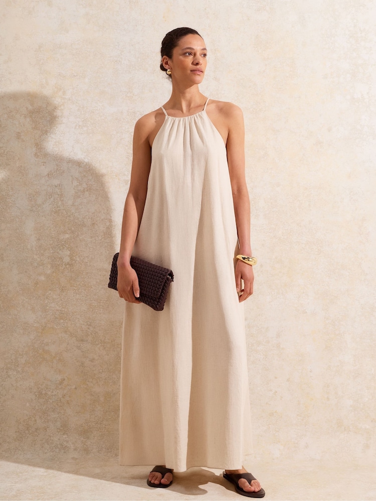Buy Ro&Zo Cream Linen Blend Tie Detail Maxi Dress from Next USA