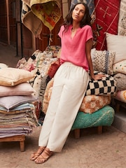 Ro&Zo Pink 100% Cotton Frill Neck Cheesecloth Top - Image 1 of 7