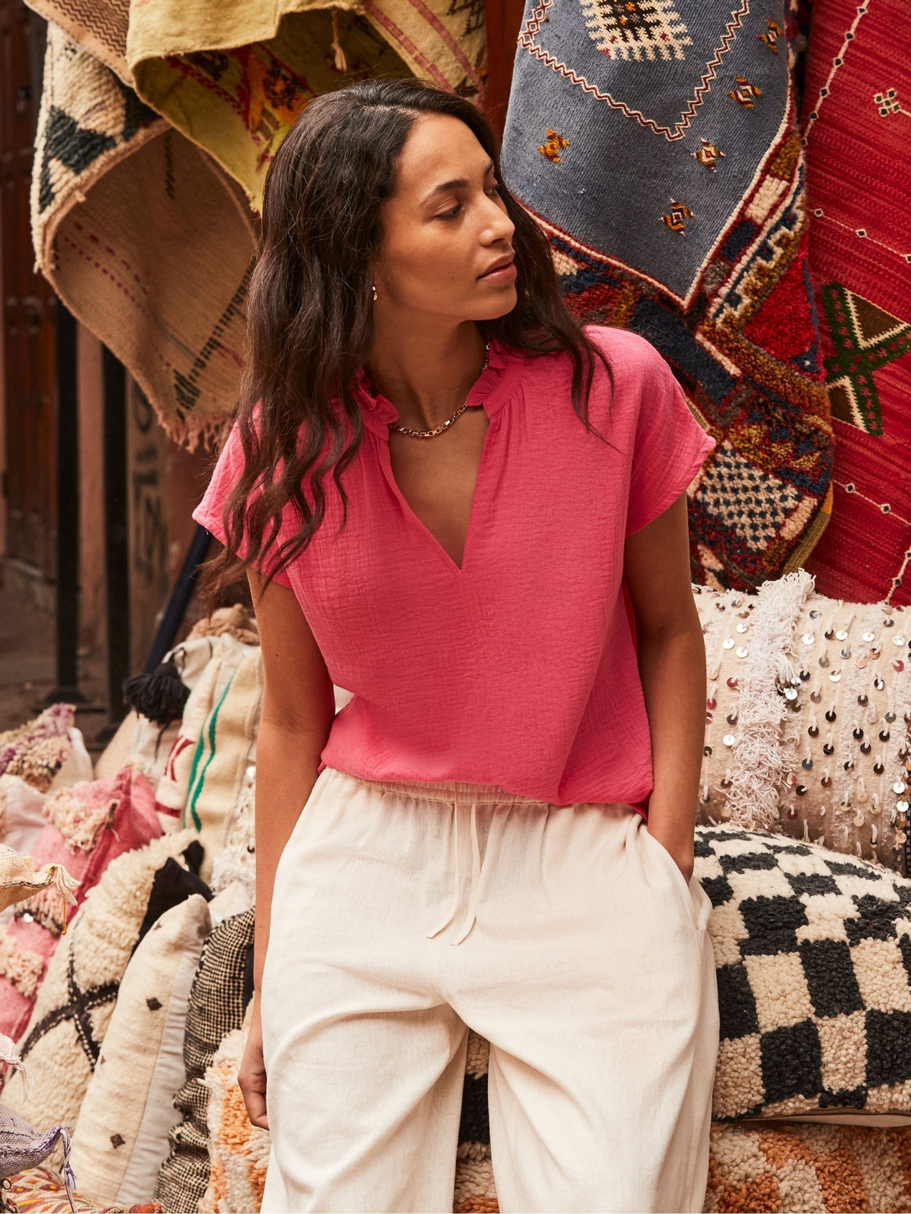 Buy Ro&Zo Pink 100% Cotton Frill Neck Cheesecloth Top from Next USA