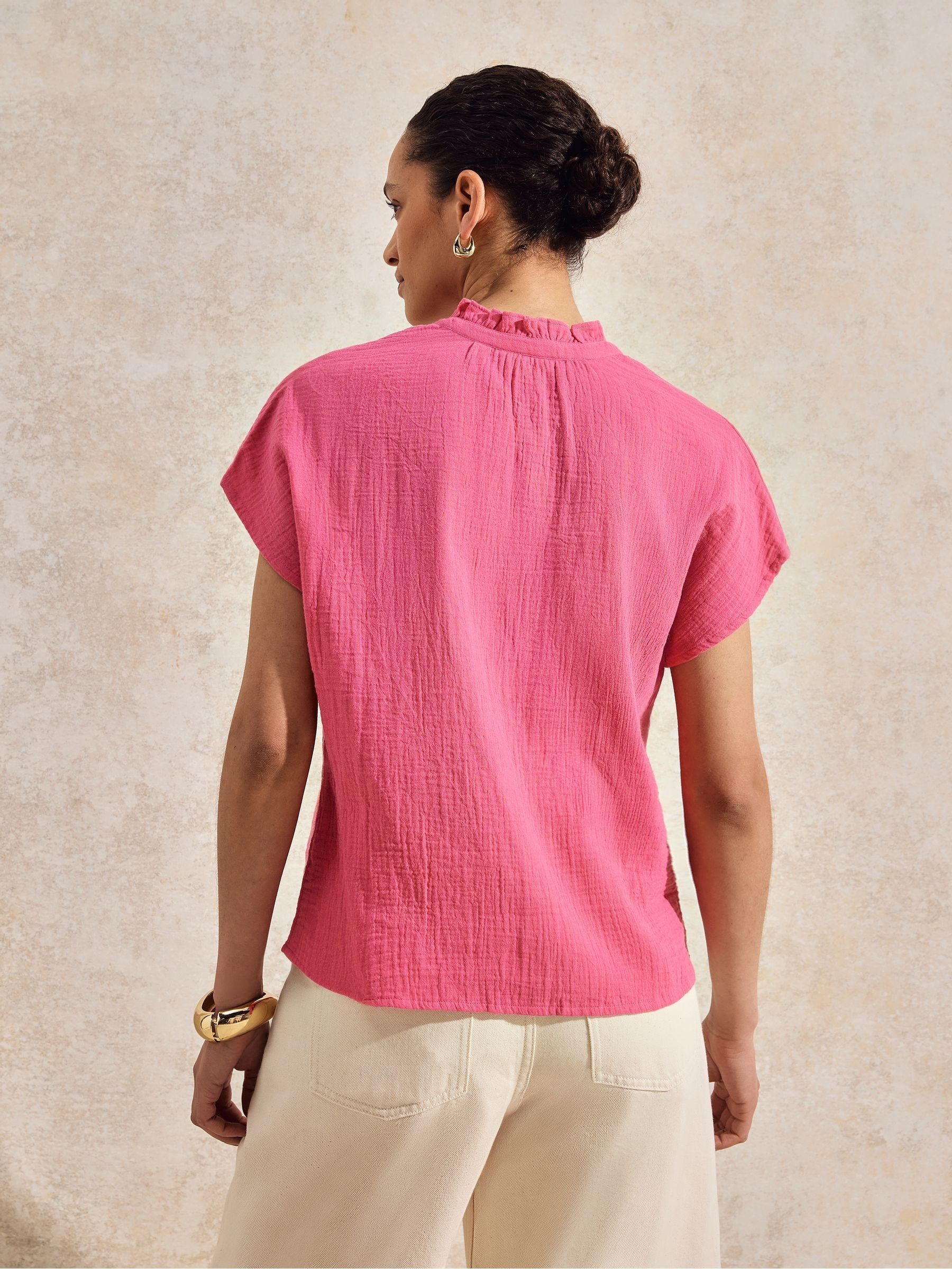 Buy Ro&Zo Pink 100% Cotton Frill Neck Cheesecloth Top from Next USA