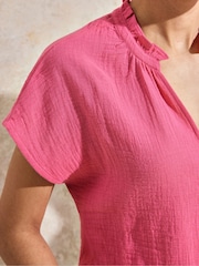 Ro&Zo Pink 100% Cotton Frill Neck Cheesecloth Top - Image 6 of 7