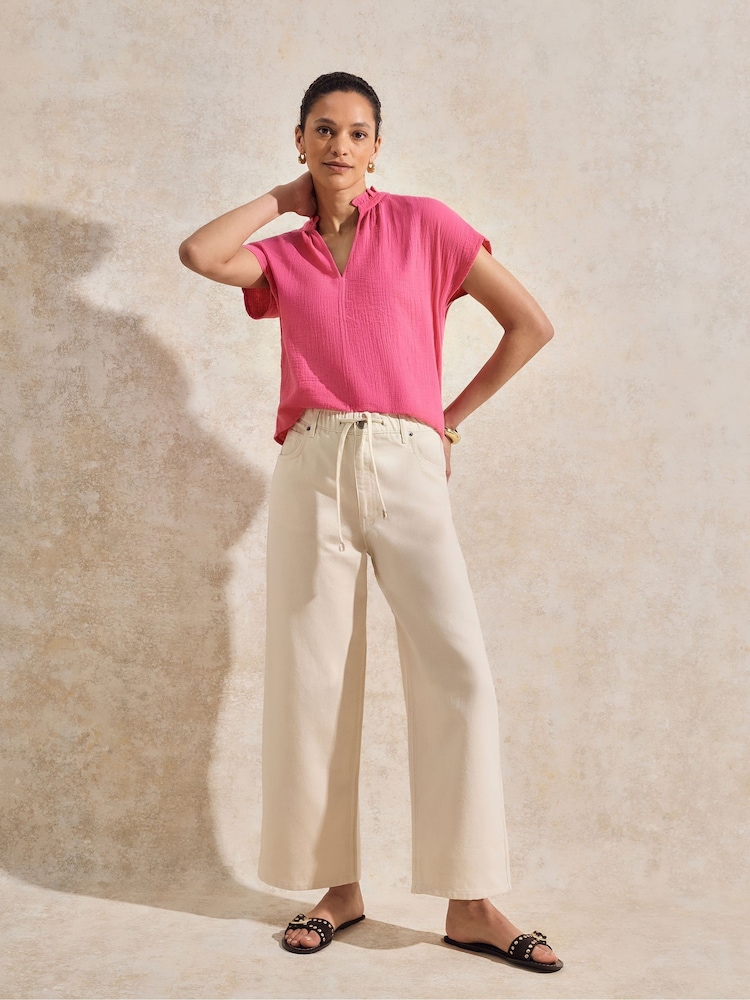 Ro&Zo Pink 100% Cotton Frill Neck Cheesecloth Top - Image 7 of 7