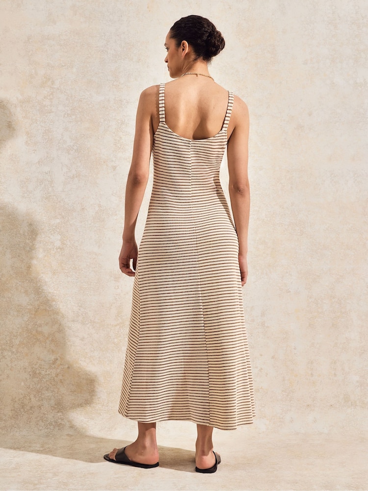Ro&Zo Brown Petite Stripe Knit Sweetheart Neck Dress - Image 2 of 3