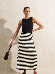 Ro&Zo Black Petite Stripe Knit Midi Dress - Image 1 of 3