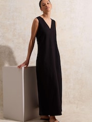 Ro&Zo Black V-Neck Blend Midi Dress - Image 1 of 5