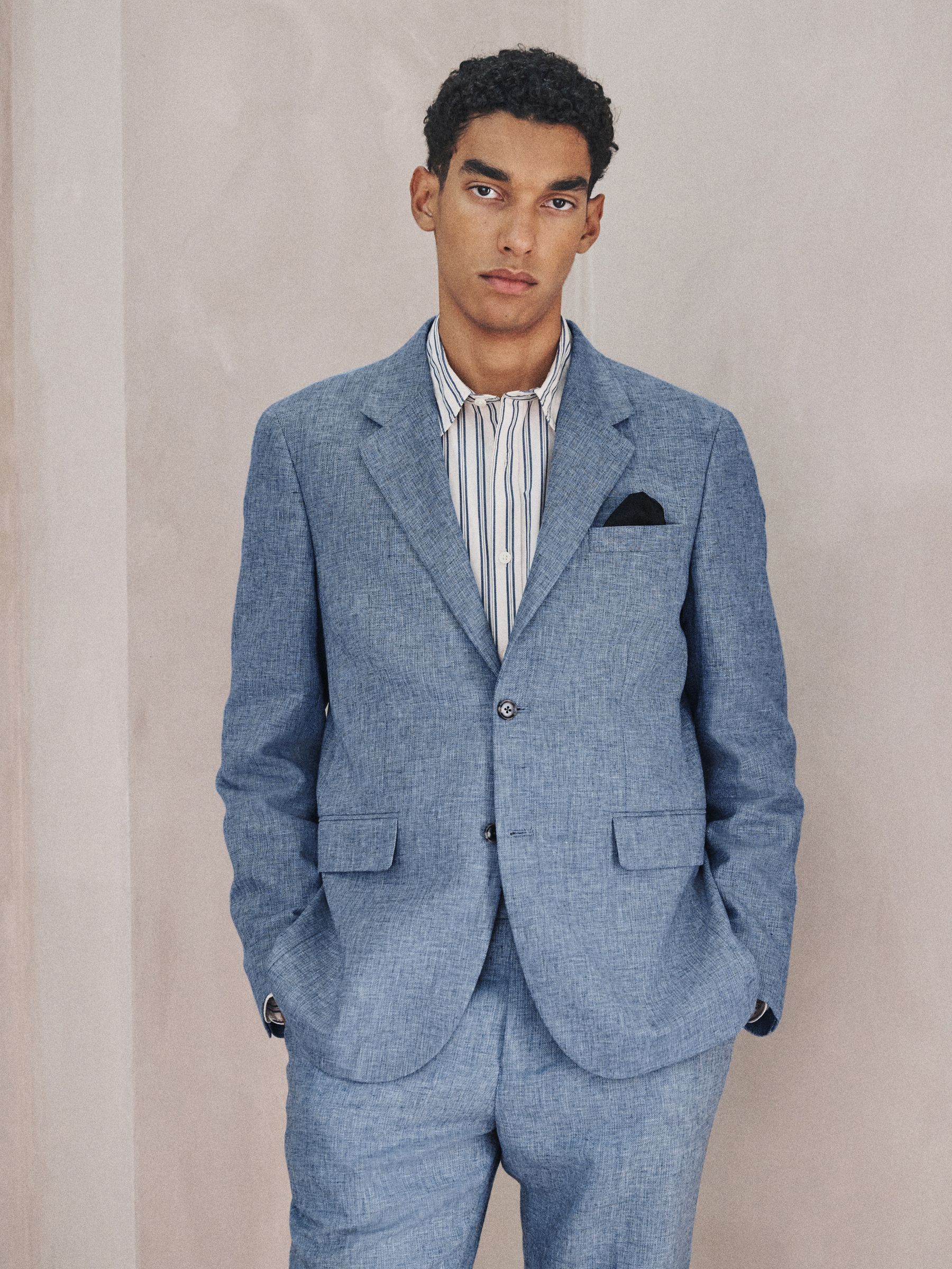 Buy Blue Tailored Fit N. Premium Linen Blend Texture Suit Jacket
