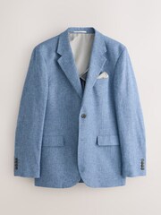 Blue Tailored Fit Linen Blend Texture Suit Jacket - Image 1 of 6