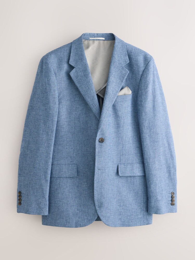 Blue Tailored Fit Linen Blend Texture Suit Jacket - Image 1 of 6 Blue Tailored Fit Linen Blend Texture Suit Jacket - Image 1 of 6