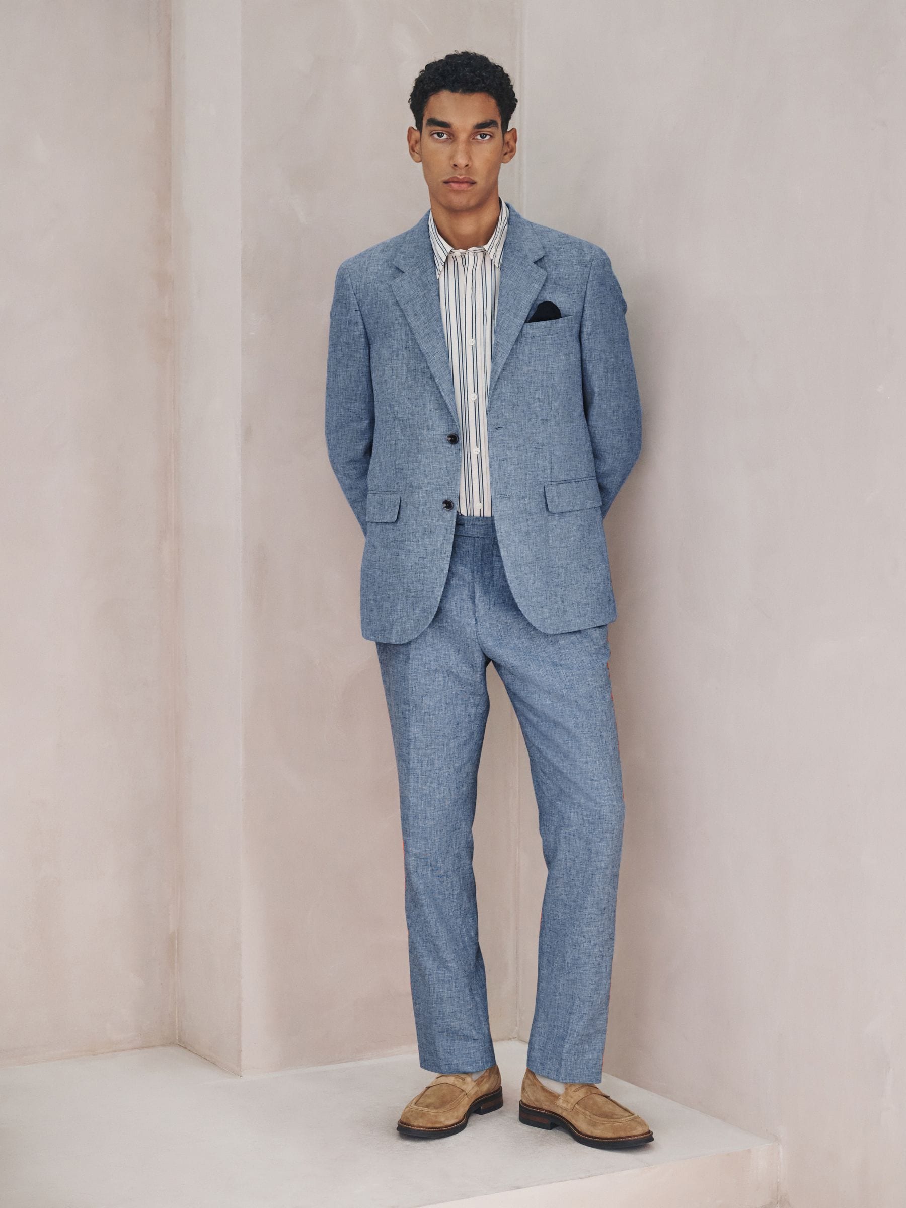 Buy Blue Tailored Fit N. Premium Linen Blend Texture Suit Jacket