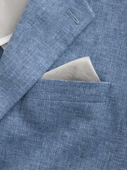 Blue Tailored Fit Linen Blend Texture Suit Jacket - Image 2 of 6