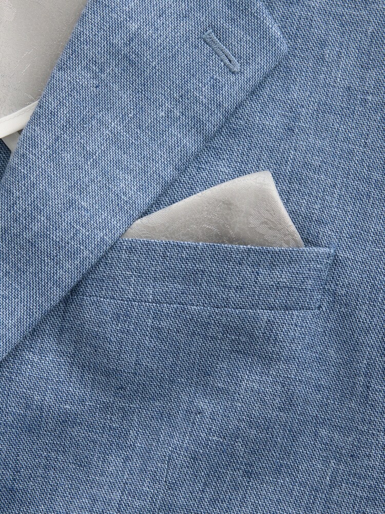 Blue Tailored Fit Linen Blend Texture Suit Jacket - Image 2 of 6 Blue Tailored Fit Linen Blend Texture Suit Jacket - Image 2 of 6