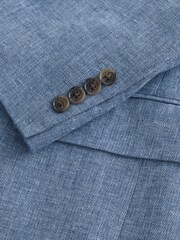 Blue Tailored Fit Linen Blend Texture Suit Jacket - Image 3 of 6