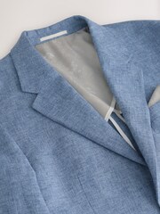 Blue Tailored Fit Linen Blend Texture Suit Jacket - Image 4 of 6