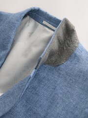 Blue Tailored Fit Linen Blend Texture Suit Jacket - Image 6 of 6