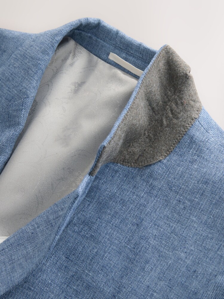 Blue Tailored Fit Linen Blend Texture Suit Jacket - Image 6 of 6 Blue Tailored Fit Linen Blend Texture Suit Jacket - Image 6 of 6