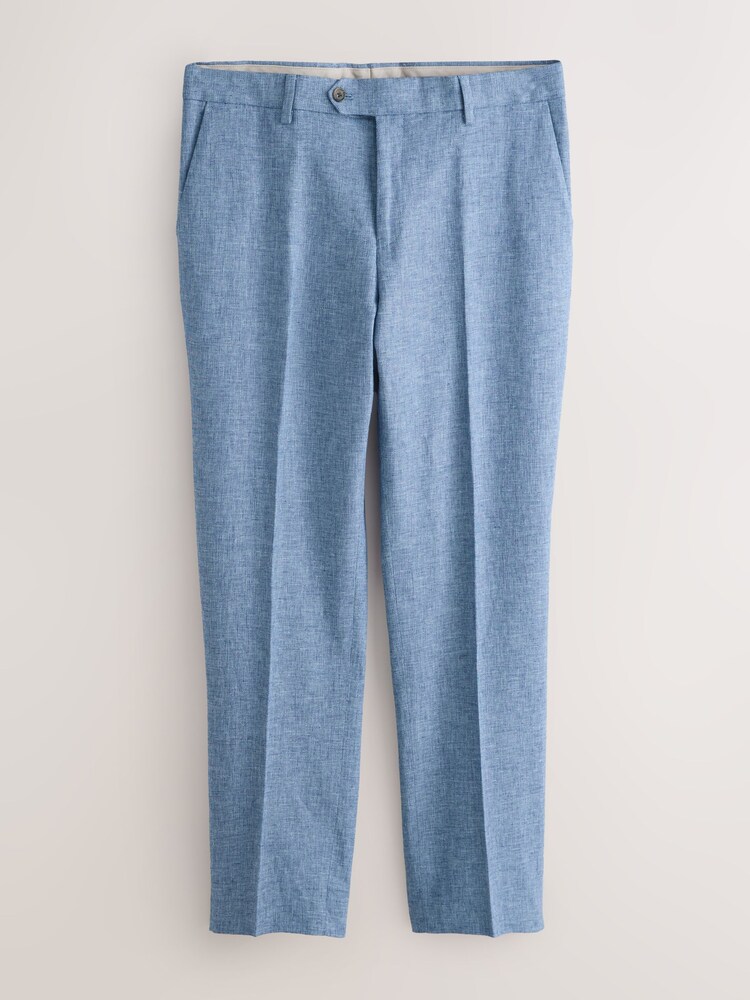Blue Tailored Fit Linen Blend Texture Suit Trousers - Image 1 of 5 Blue Tailored Fit Linen Blend Texture Suit Trousers - Image 1 of 5