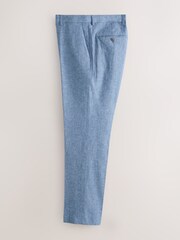 Blue Tailored Fit Linen Blend Texture Suit Trousers - Image 2 of 5