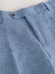 Blue Tailored Fit Linen Blend Texture Suit Trousers - Image 3 of 5