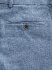 Blue Tailored Fit Linen Blend Texture Suit Trousers - Image 4 of 5