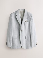 Grey Tailored Fit Linen Blend Texture Suit Jacket - Image 1 of 6