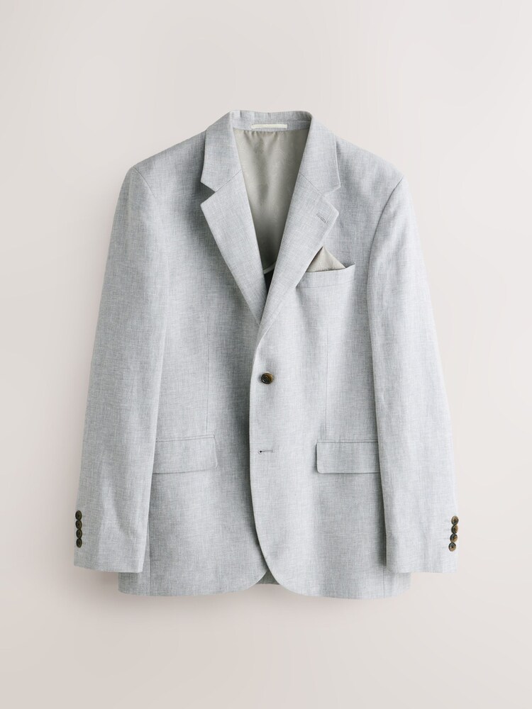 Grey Tailored Fit Linen Blend Texture Suit Jacket - Image 1 of 6