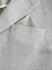 Grey Tailored Fit Linen Blend Texture Suit Jacket - Image 11 of 12
