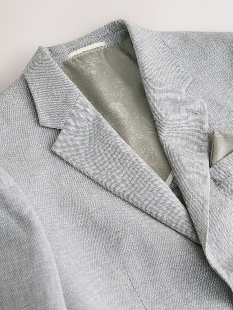 Grey Tailored Fit Linen Blend Texture Suit Jacket - Image 2 of 6