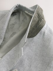 Grey Tailored Fit Linen Blend Texture Suit Jacket - Image 3 of 6
