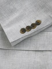 Grey Tailored Fit Linen Blend Texture Suit Jacket - Image 4 of 6