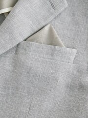 Grey Tailored Fit Linen Blend Texture Suit Jacket - Image 5 of 6