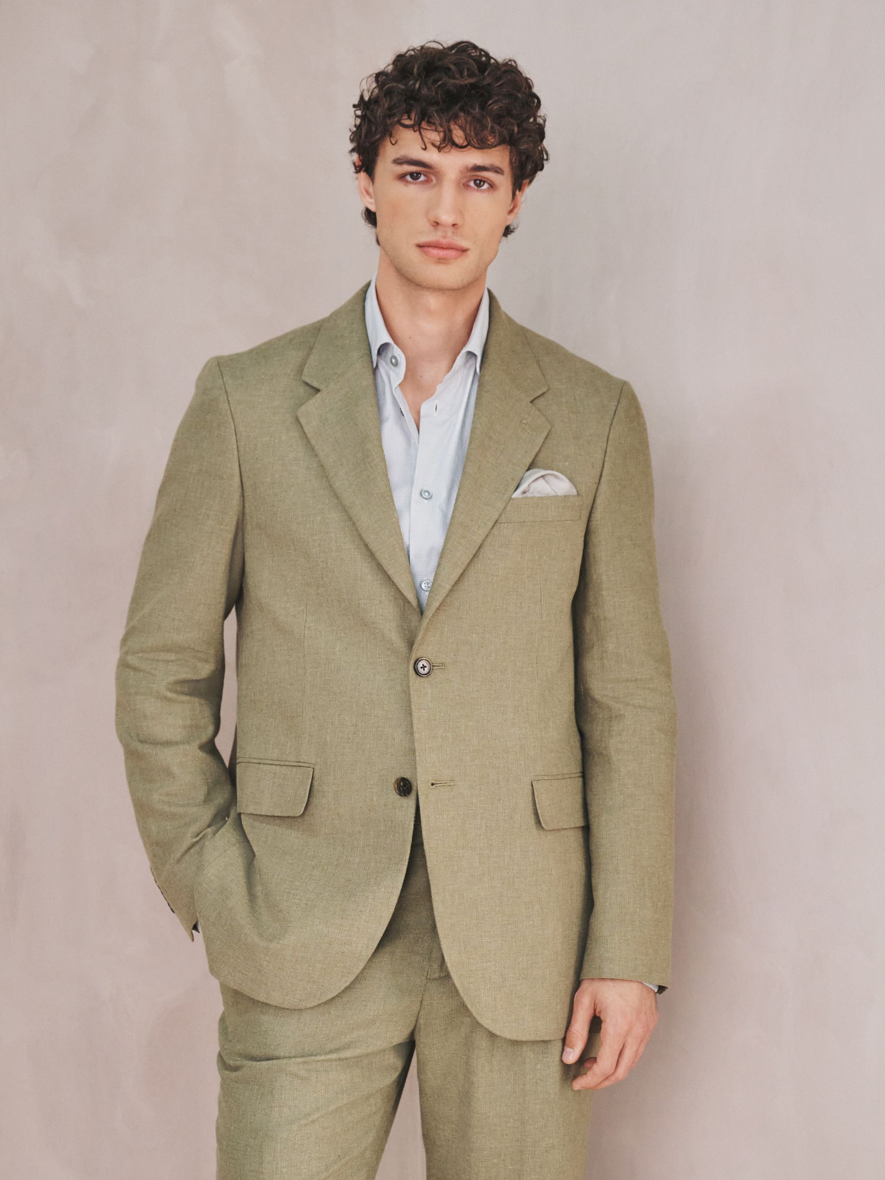Buy Green Tailored Fit N. Premium Linen Blend Texture Suit Jacket