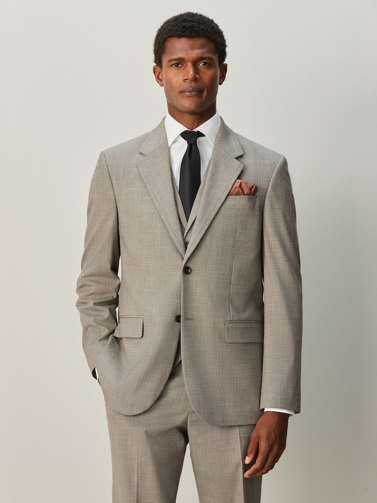 Neutral Regular Fit Contrast Fabric Detail Suit Jacket - Image 1 of 10