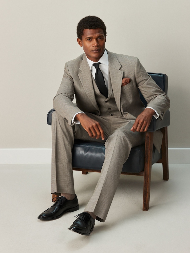 Neutral Regular Fit Contrast Fabric Detail Suit Jacket - Image 2 of 10