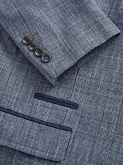 Navy Blue Regular Fit Trimmed Check Suit Jacket - Image 10 of 11