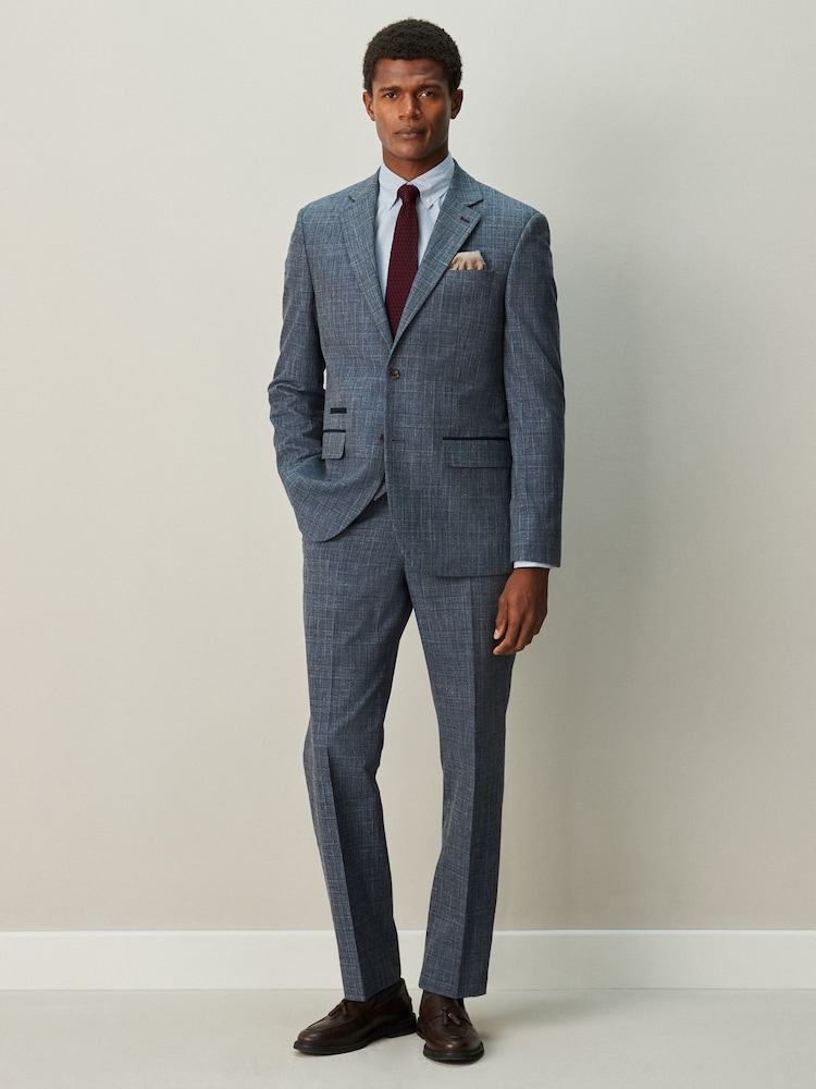 أزرق داكن أزرق - بدلة مربعات بحلية على الطرف تلبيس قياسي: البنطلون - صورة 2 من 9