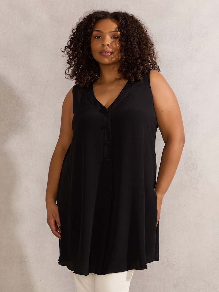 Live Unlimited Black Petite Button Split Front Tunic - Image 1 of 5